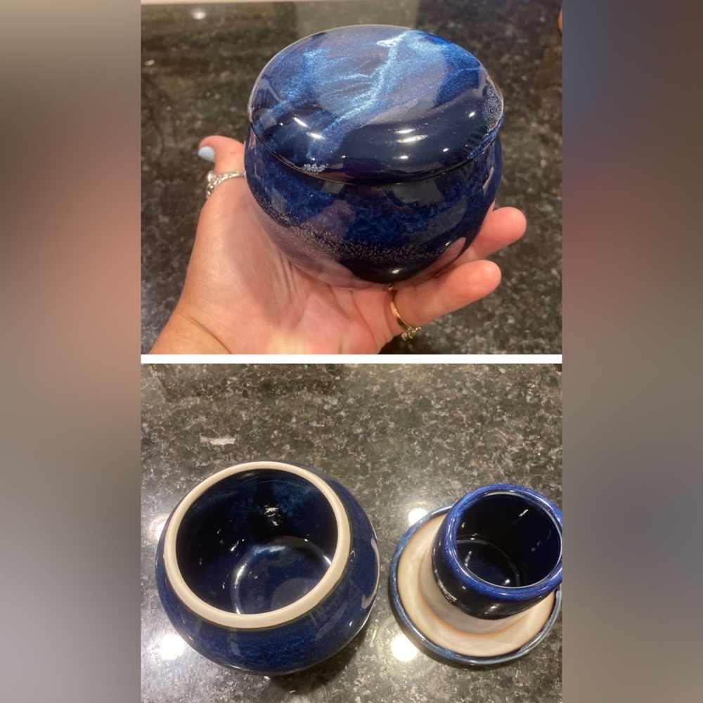 French butter dish cooler cobalt studio signed